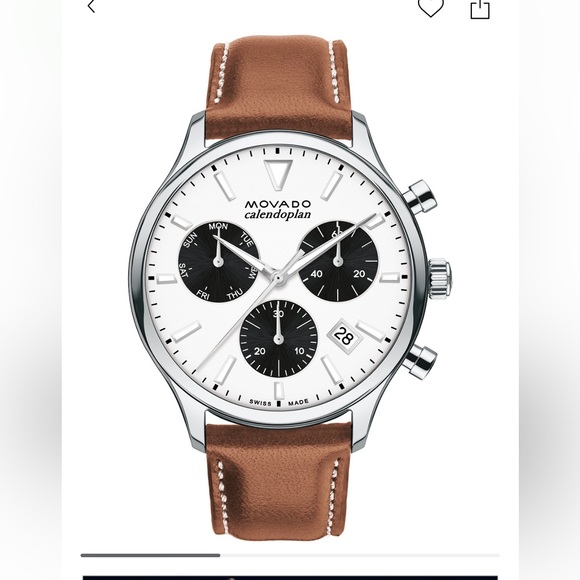 Men's Movado Heritage Cognac BrownGenuine Leather Strap Watch 43mm